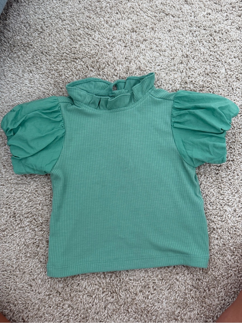 Janie and Jack Green Ruffle Neck Puff Sleeve Top